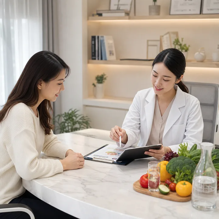 代謝減重管理諮詢情境,醫療人員與個案討論生活型態與健康管理方向